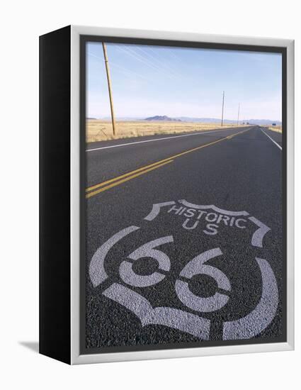 Historic Route 66 Sign on Highway, Seligman, Arizona, USA-Steve Vidler-Framed Premier Image Canvas