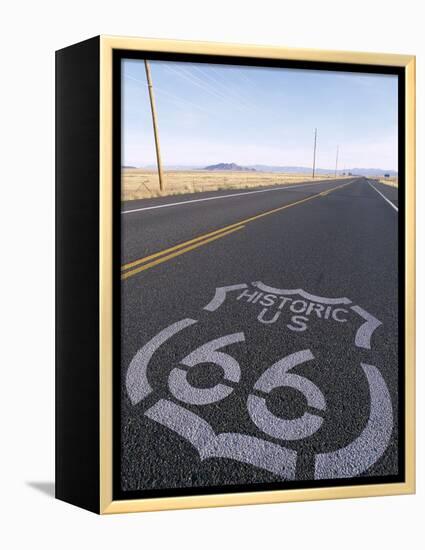 Historic Route 66 Sign on Highway, Seligman, Arizona, USA-Steve Vidler-Framed Premier Image Canvas