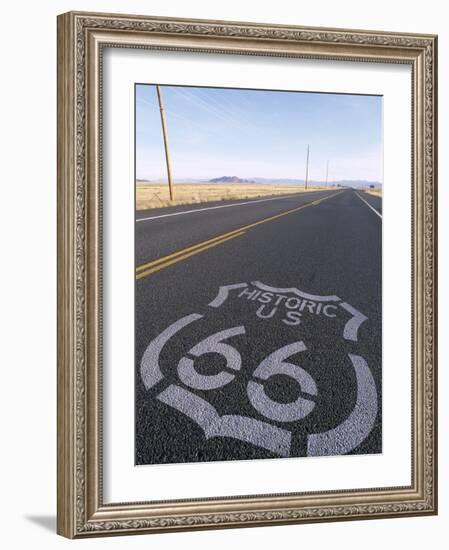 Historic Route 66 Sign on Highway, Seligman, Arizona, USA-Steve Vidler-Framed Photographic Print