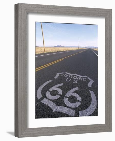 Historic Route 66 Sign on Highway, Seligman, Arizona, USA-Steve Vidler-Framed Photographic Print