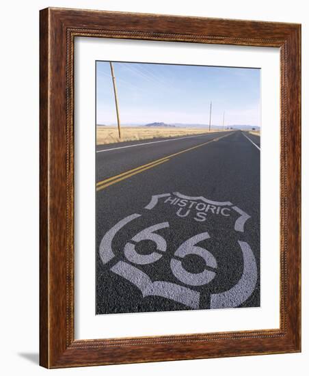 Historic Route 66 Sign on Highway, Seligman, Arizona, USA-Steve Vidler-Framed Photographic Print