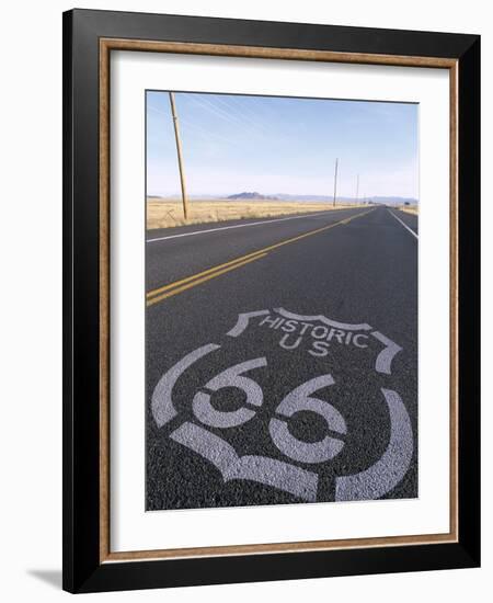 Historic Route 66 Sign on Highway, Seligman, Arizona, USA-Steve Vidler-Framed Photographic Print