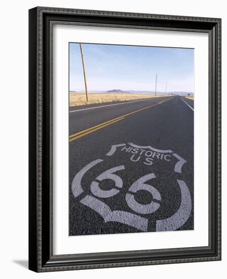 Historic Route 66 Sign on Highway, Seligman, Arizona, USA-Steve Vidler-Framed Photographic Print