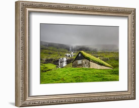 Historic Stone House with Turf Roof on the Island of Streymoy, Saksun, Faroe Islands-Nick Fox-Framed Photographic Print