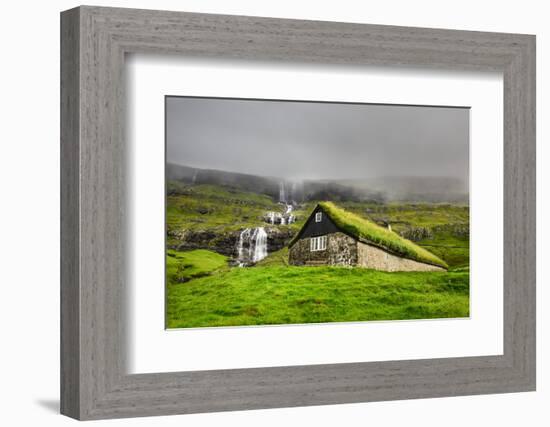 Historic Stone House with Turf Roof on the Island of Streymoy, Saksun, Faroe Islands-Nick Fox-Framed Photographic Print