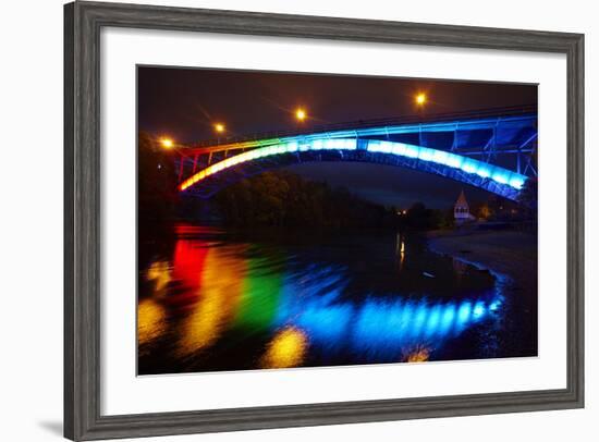 Historic Victoria Bridge at Night, Waikato River, Hamilton, Waikato, North Island, New Zealand-David Wall-Framed Photographic Print