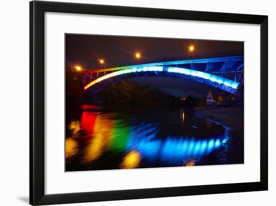 Historic Victoria Bridge at Night, Waikato River, Hamilton, Waikato, North Island, New Zealand-David Wall-Framed Photographic Print