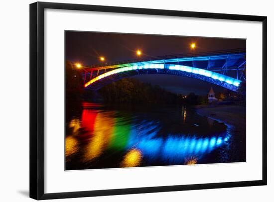 Historic Victoria Bridge at Night, Waikato River, Hamilton, Waikato, North Island, New Zealand-David Wall-Framed Photographic Print