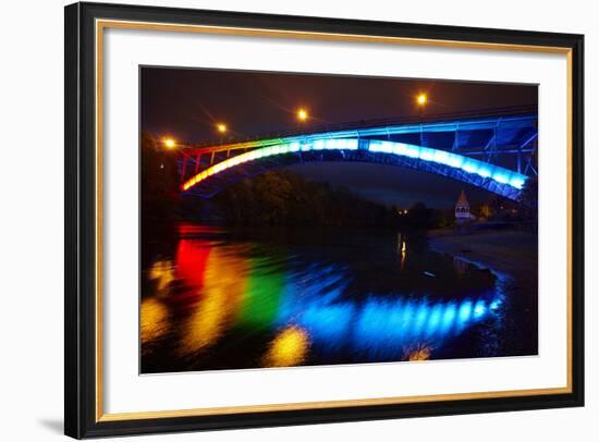 Historic Victoria Bridge at Night, Waikato River, Hamilton, Waikato, North Island, New Zealand-David Wall-Framed Photographic Print