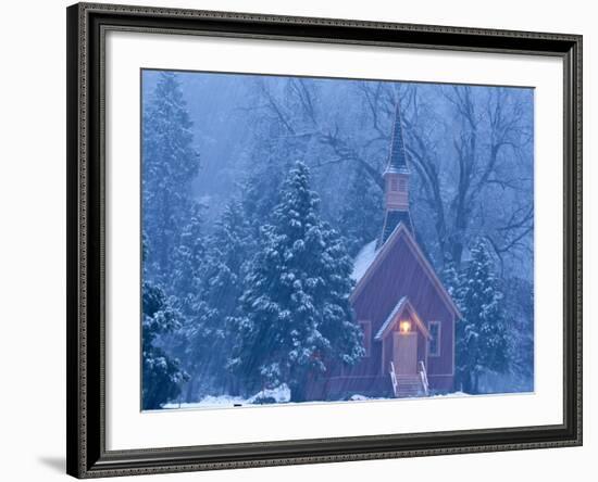 Historic Yosemite Valley Chapel During Heavy Snowfall in Yosemite National Park, California, USA-Chuck Haney-Framed Photographic Print