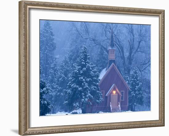 Historic Yosemite Valley Chapel During Heavy Snowfall in Yosemite National Park, California, USA-Chuck Haney-Framed Photographic Print