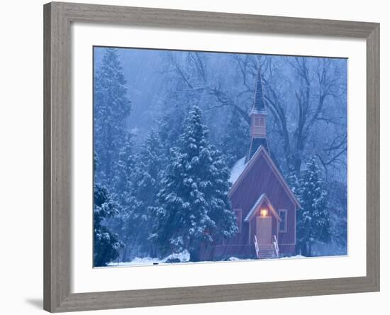 Historic Yosemite Valley Chapel During Heavy Snowfall in Yosemite National Park, California, USA-Chuck Haney-Framed Photographic Print