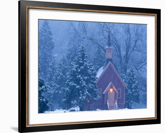 Historic Yosemite Valley Chapel During Heavy Snowfall in Yosemite National Park, California, USA-Chuck Haney-Framed Photographic Print