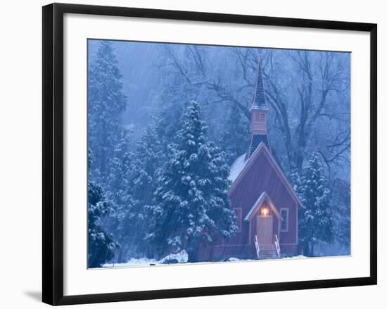 Historic Yosemite Valley Chapel During Heavy Snowfall in Yosemite National Park, California, USA-Chuck Haney-Framed Photographic Print