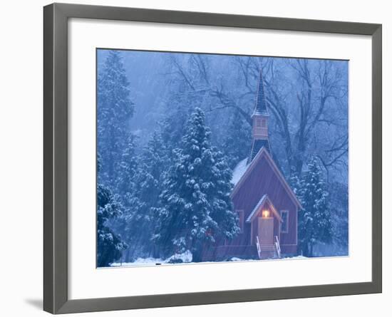 Historic Yosemite Valley Chapel During Heavy Snowfall in Yosemite National Park, California, USA-Chuck Haney-Framed Photographic Print