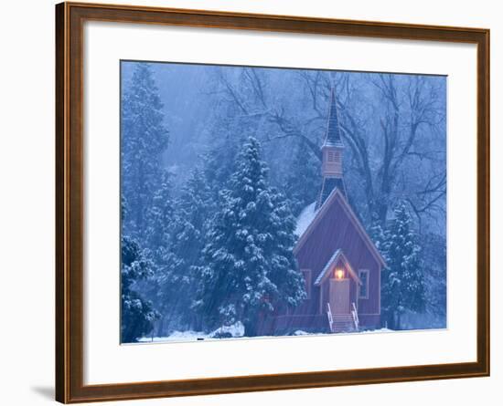 Historic Yosemite Valley Chapel During Heavy Snowfall in Yosemite National Park, California, USA-Chuck Haney-Framed Photographic Print