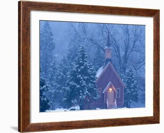 Historic Yosemite Valley Chapel During Heavy Snowfall in Yosemite National Park, California, USA-Chuck Haney-Framed Photographic Print