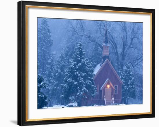 Historic Yosemite Valley Chapel During Heavy Snowfall in Yosemite National Park, California, USA-Chuck Haney-Framed Photographic Print