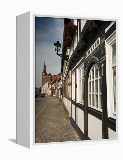 Historical Gothic Style Burgher Houses Along Kirchstrasse Street and Church of St. Stephan, Tangerm-Richard Nebesky-Framed Premier Image Canvas