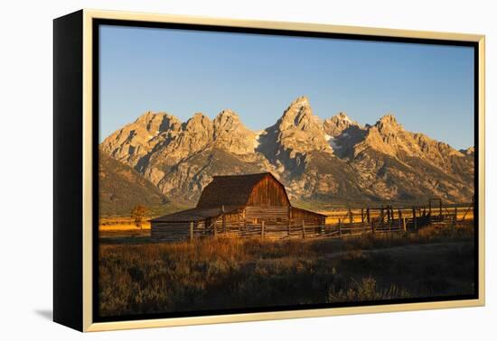 Historical Moulton barn at sunrise, Grand Teton National Park.-Adam Jones-Framed Premier Image Canvas