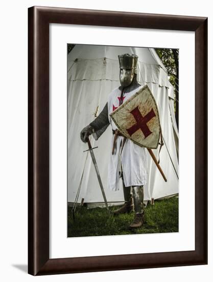 Historical Reenactment: Templar Knight with Great Helm, Sword and Shield, 13th Century-null-Framed Giclee Print