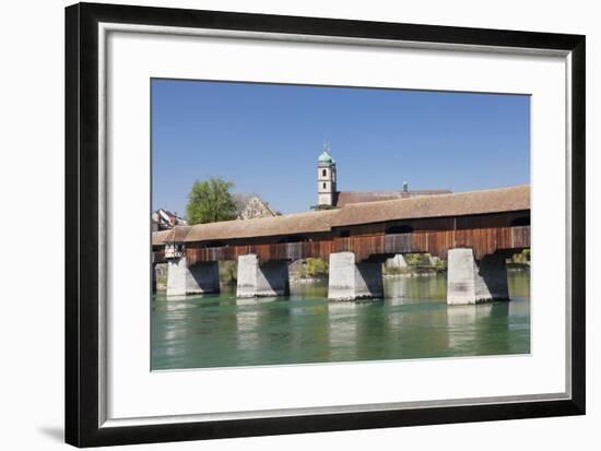 Historical Wooden Bridge and Cathedral (Fridolinsmuenster)-Markus Lange-Framed Photographic Print