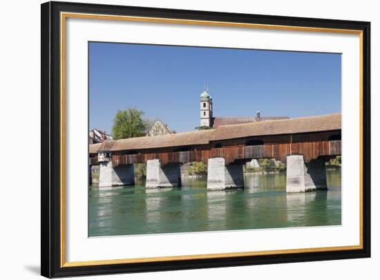 Historical Wooden Bridge and Cathedral (Fridolinsmuenster)-Markus Lange-Framed Photographic Print