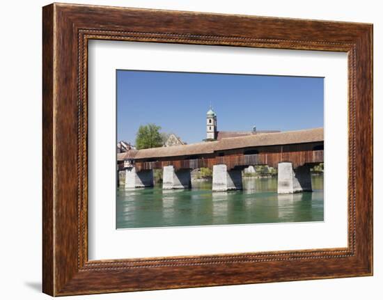 Historical Wooden Bridge and Cathedral (Fridolinsmuenster)-Markus Lange-Framed Photographic Print