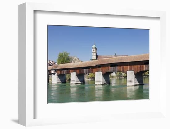 Historical Wooden Bridge and Cathedral (Fridolinsmuenster)-Markus Lange-Framed Photographic Print