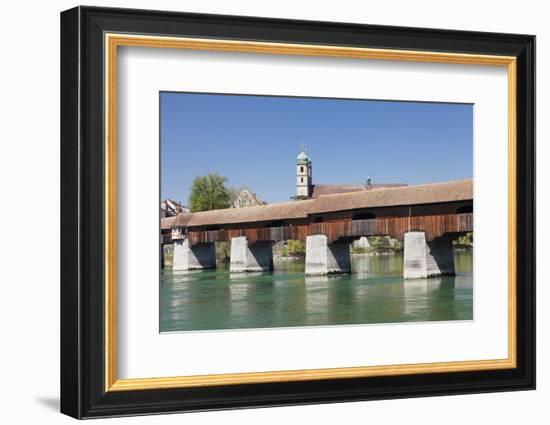 Historical Wooden Bridge and Cathedral (Fridolinsmuenster)-Markus Lange-Framed Photographic Print