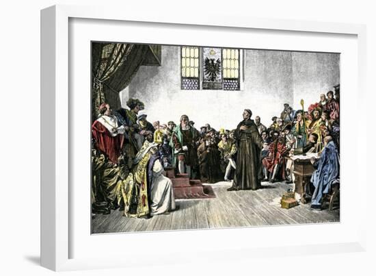 History of Religions: Martin Luther (1483-1546) Defending His Point of View before the Diet of Worm-null-Framed Giclee Print