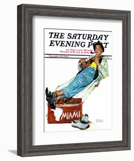 "Hitchhiker to Miami" Saturday Evening Post Cover, November 30,1940-Norman Rockwell-Framed Giclee Print
