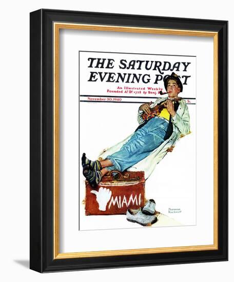 "Hitchhiker to Miami" Saturday Evening Post Cover, November 30,1940-Norman Rockwell-Framed Giclee Print
