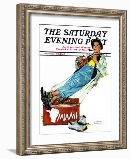 "Hitchhiker to Miami" Saturday Evening Post Cover, November 30,1940-Norman Rockwell-Framed Giclee Print