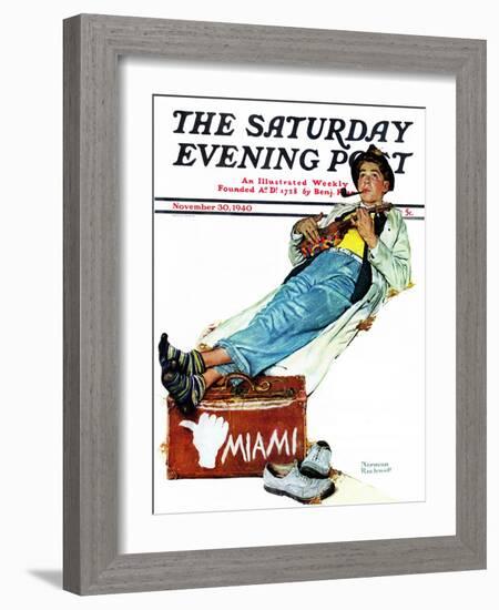 "Hitchhiker to Miami" Saturday Evening Post Cover, November 30,1940-Norman Rockwell-Framed Giclee Print