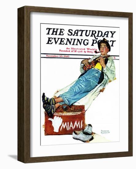 "Hitchhiker to Miami" Saturday Evening Post Cover, November 30,1940-Norman Rockwell-Framed Giclee Print