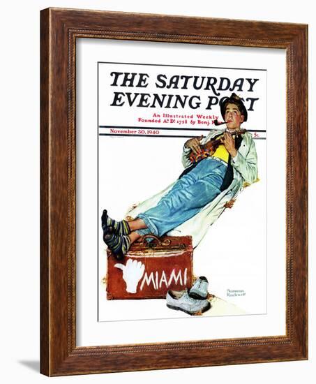 "Hitchhiker to Miami" Saturday Evening Post Cover, November 30,1940-Norman Rockwell-Framed Giclee Print