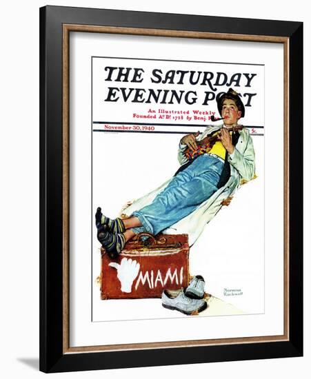 "Hitchhiker to Miami" Saturday Evening Post Cover, November 30,1940-Norman Rockwell-Framed Giclee Print