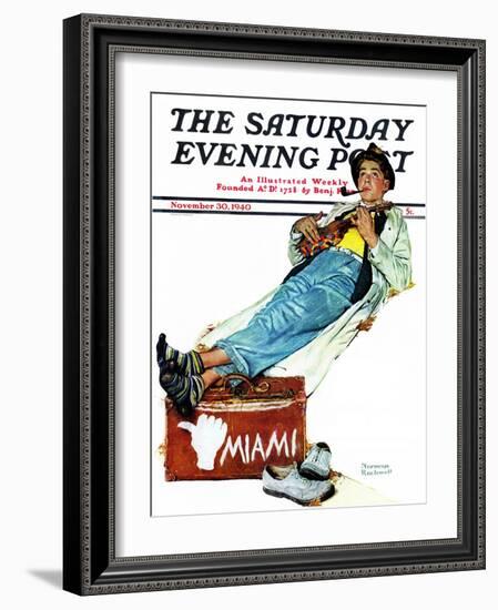 "Hitchhiker to Miami" Saturday Evening Post Cover, November 30,1940-Norman Rockwell-Framed Giclee Print