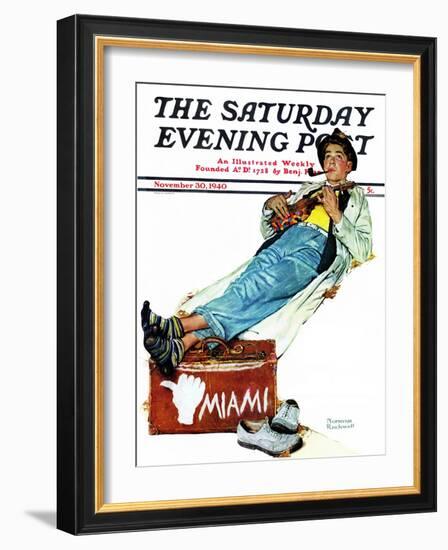 "Hitchhiker to Miami" Saturday Evening Post Cover, November 30,1940-Norman Rockwell-Framed Giclee Print