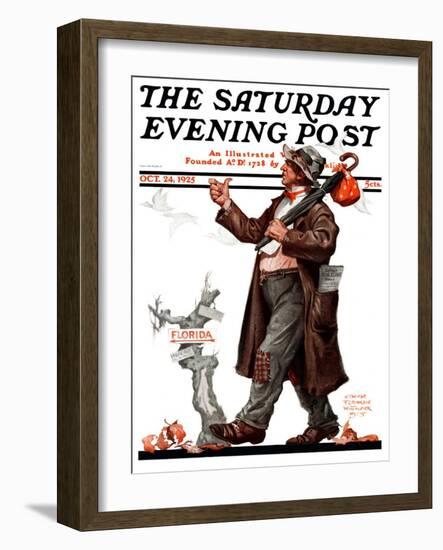 "Hitchhiking to Florida," Saturday Evening Post Cover, October 24, 1925-Edgar Franklin Wittmack-Framed Giclee Print