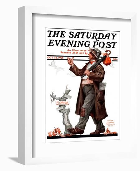 "Hitchhiking to Florida," Saturday Evening Post Cover, October 24, 1925-Edgar Franklin Wittmack-Framed Giclee Print