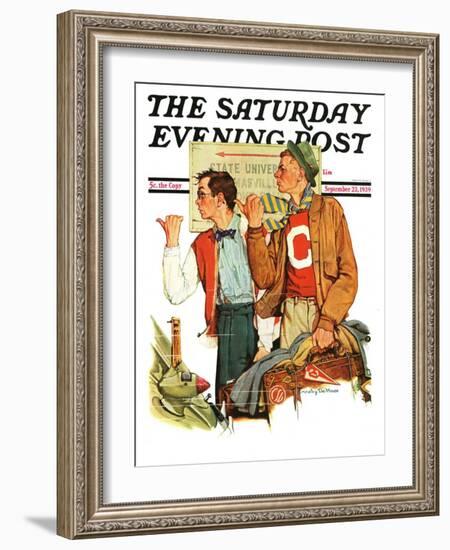 "Hitchhiking to State U.," Saturday Evening Post Cover, September 23, 1939-null-Framed Giclee Print