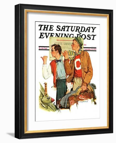 "Hitchhiking to State U.," Saturday Evening Post Cover, September 23, 1939-null-Framed Giclee Print