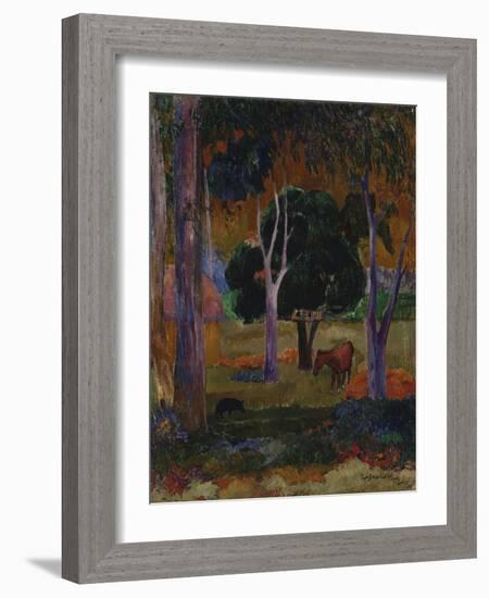 Hiva Oa (Landscape with a Pig and a Hors)-Paul Gauguin-Framed Giclee Print