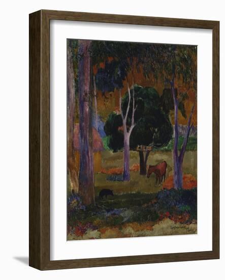 Hiva Oa (Landscape with a Pig and a Hors)-Paul Gauguin-Framed Giclee Print