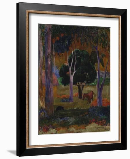 Hiva Oa (Landscape with a Pig and a Hors)-Paul Gauguin-Framed Giclee Print