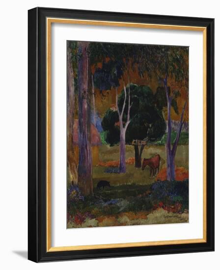 Hiva Oa (Landscape with a Pig and a Hors)-Paul Gauguin-Framed Giclee Print