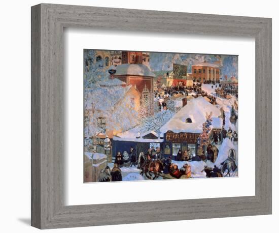 Hiver, Mardi Gras (Winter, Schrovetide). Les Festivites Traditionnelles Dans Les Rues Enneigees D'u-Boris Mikhailovich Kustodiev-Framed Giclee Print