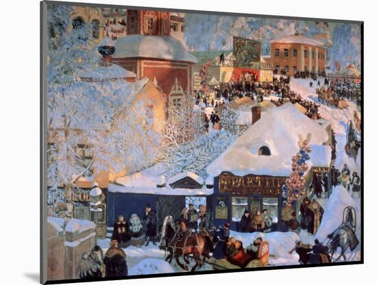 Hiver, Mardi Gras (Winter, Schrovetide). Les Festivites Traditionnelles Dans Les Rues Enneigees D'u-Boris Mikhailovich Kustodiev-Mounted Giclee Print